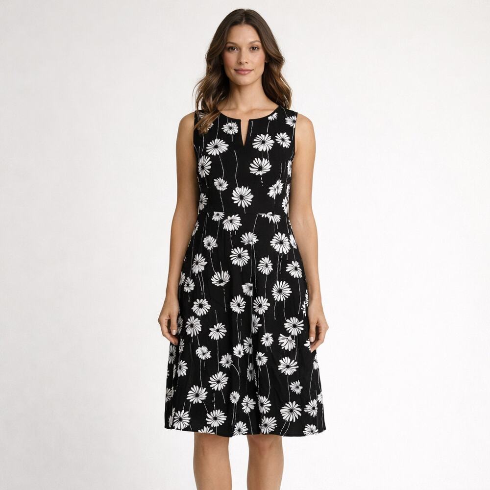 Talbots Black and White Daisy Floral Fit & Flare Dress Size 20W